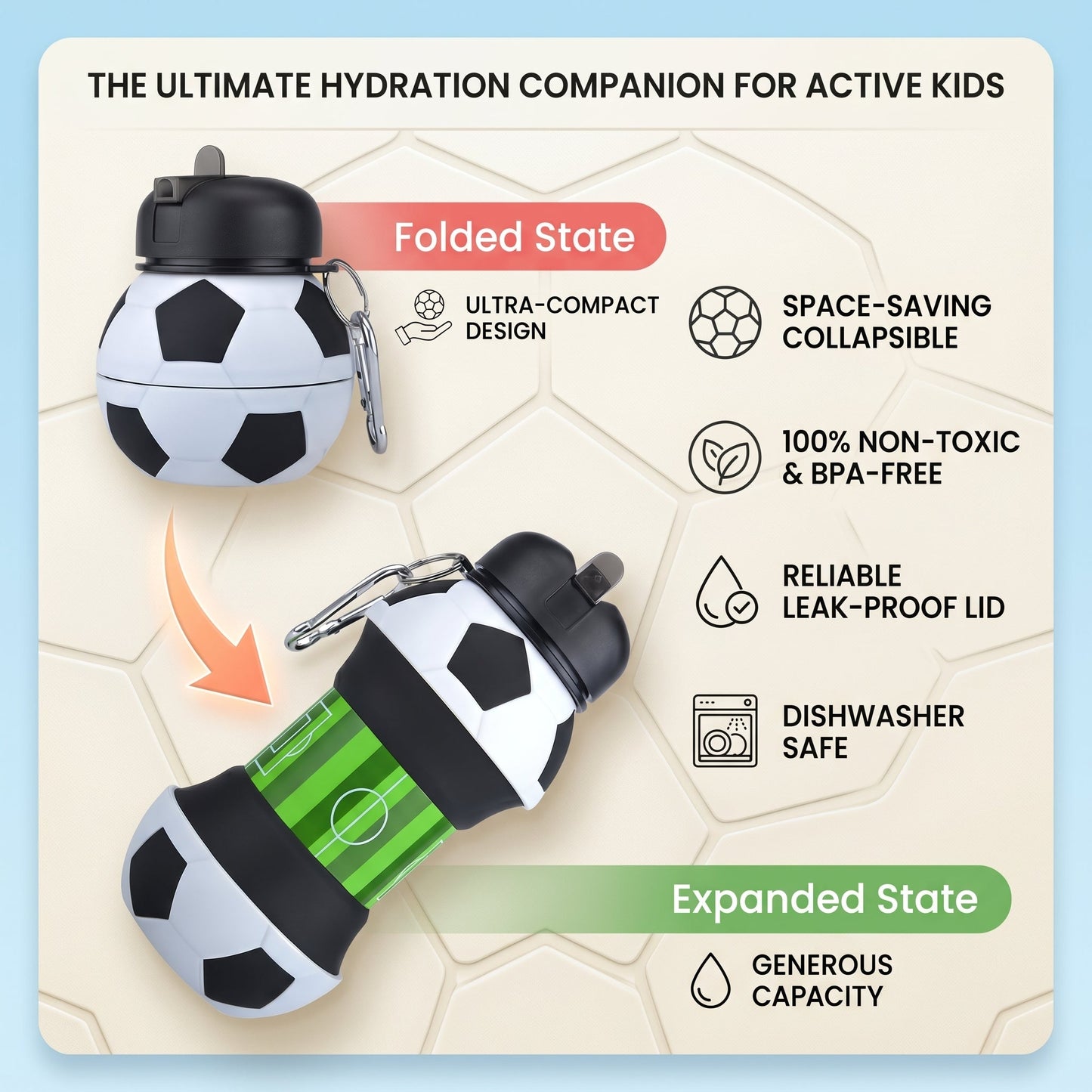 Foldable Silicone Soccer Water Bottle