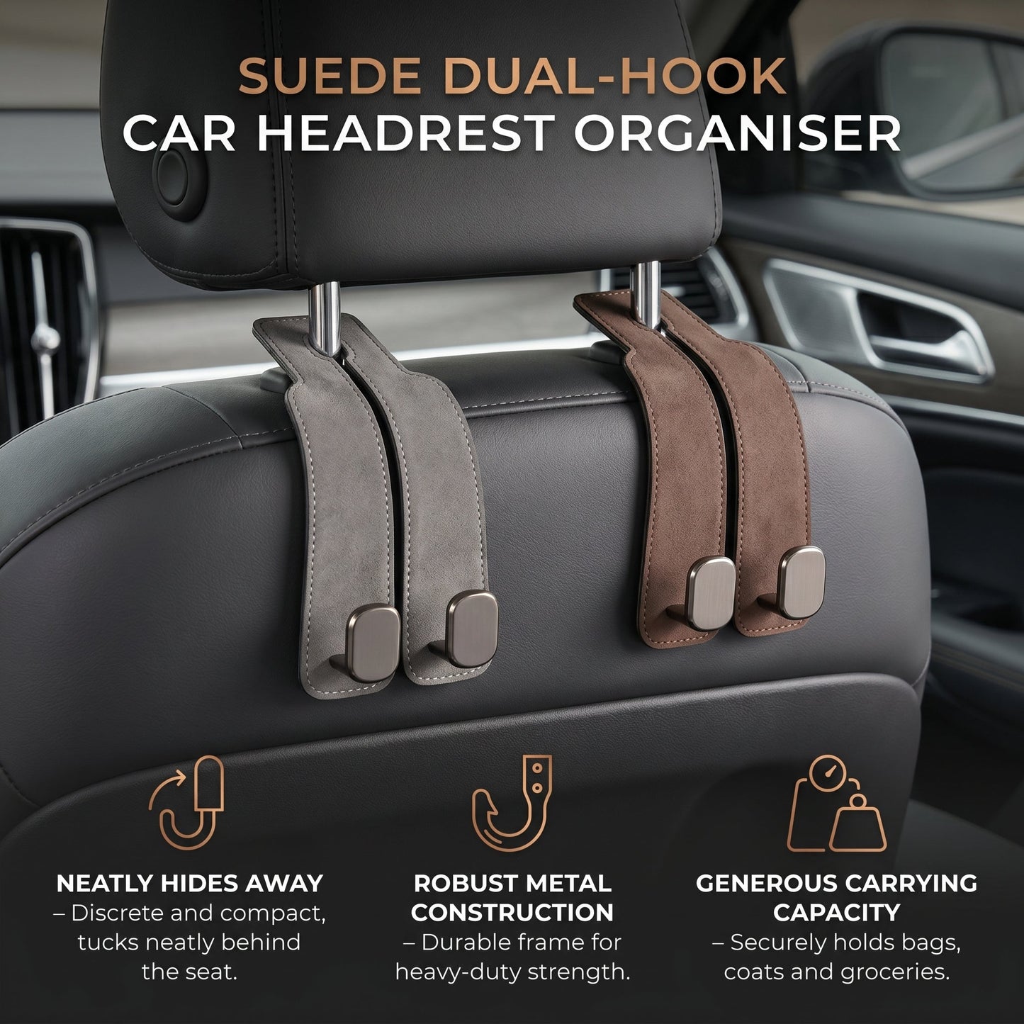 Leather Car Headrest Hooks