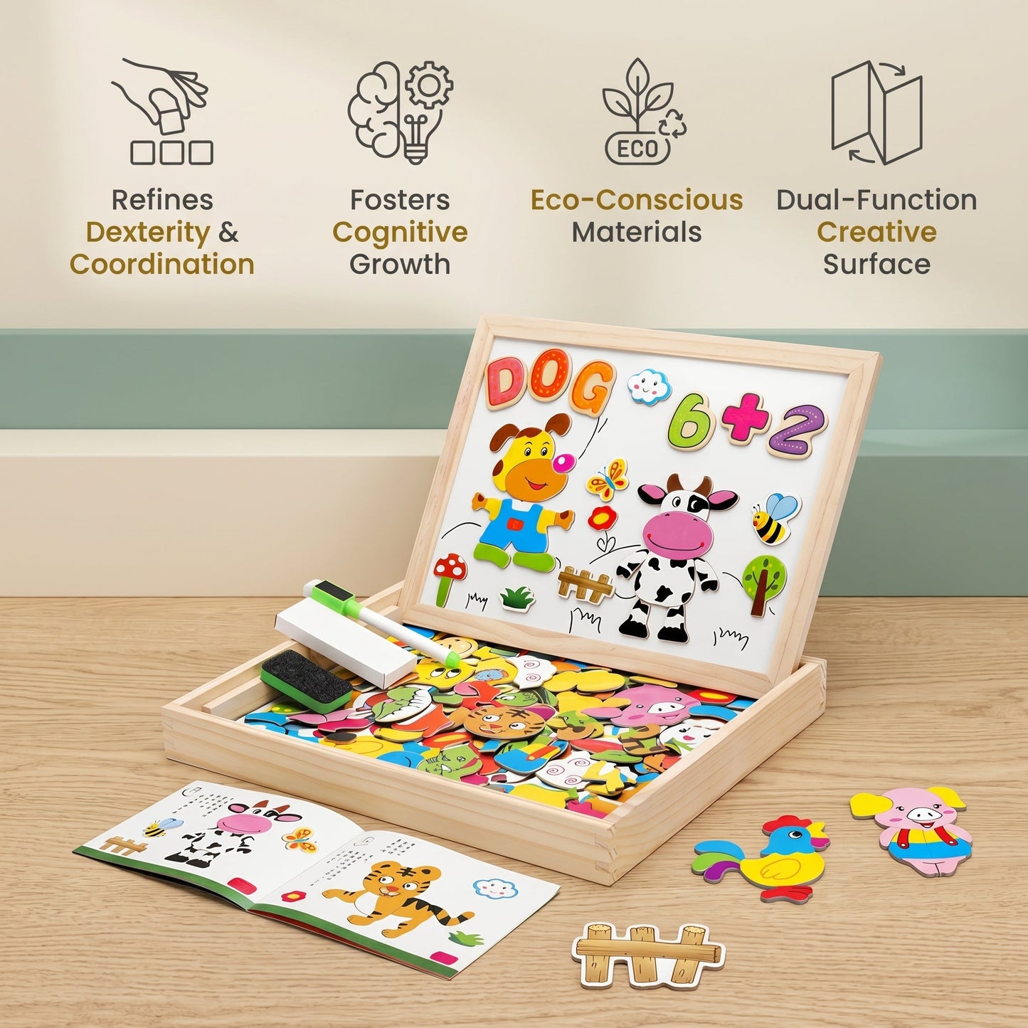 Montessori 2-in-1 Magnetic Drawing Board for Kids