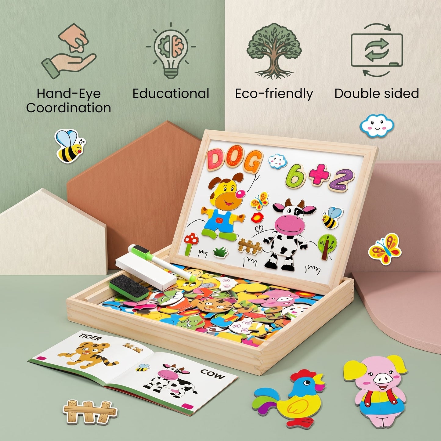 Montessori 2-in-1 Magnetic Drawing Board for Kids