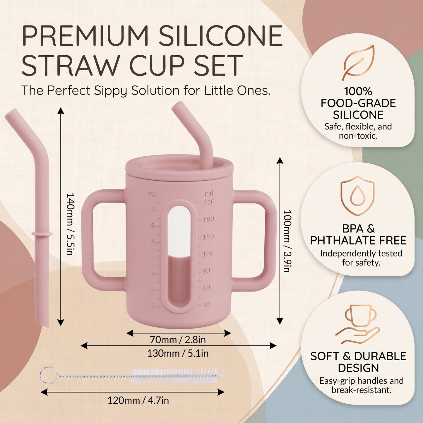 Toddler Silicone Straw Cup with Handles