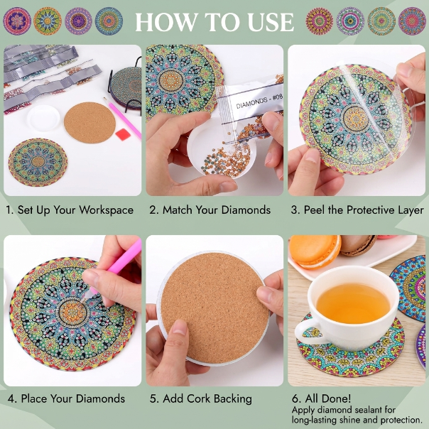 DIY Diamond Painting Mandala Coaster Kit