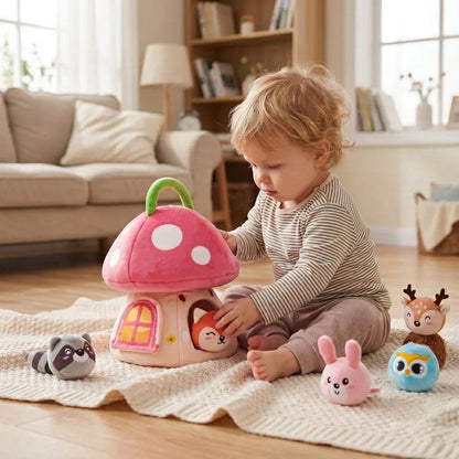 Plush Mushroom House Toy with Jungle Animals