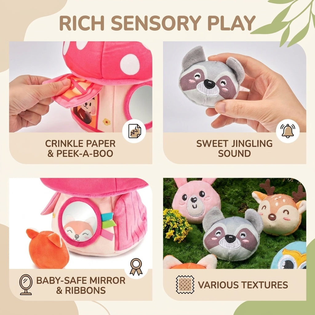 Plush Mushroom House Toy with Jungle Animals