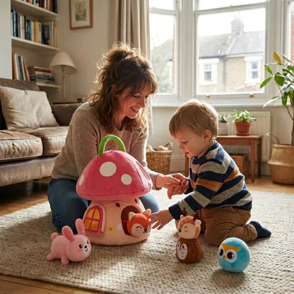 Plush Mushroom House Toy with Jungle Animals