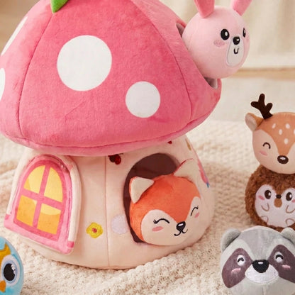 Plush Mushroom House Toy with Jungle Animals